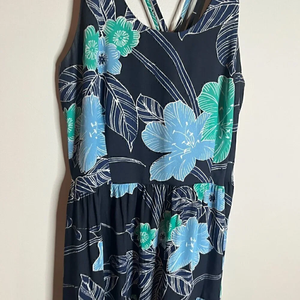 🔆 Loft navy blue floral tiered maxi dress - Picture 3 of 7